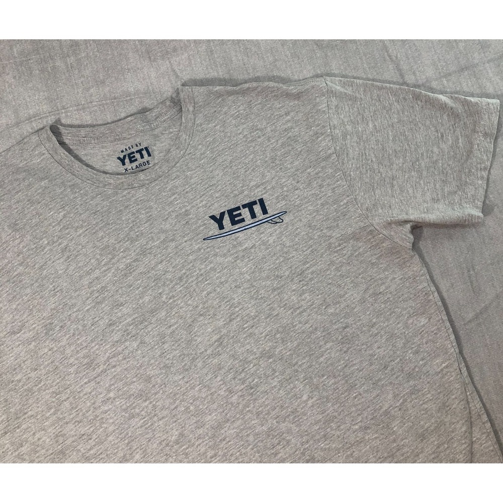 Yeti T-Shirt Men's Size XL Light Gray Short Sleeve Surfboard Logo Adventure Bus